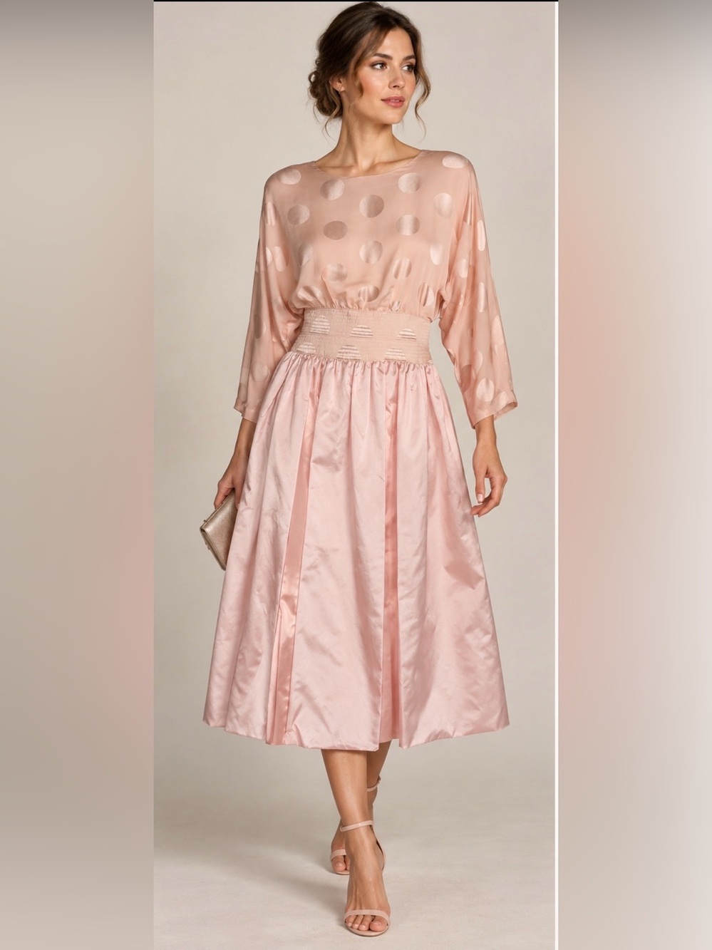 Vintage Cache Louisa Nevins Pink Polka Dot Trapunto Waist 80s Bubble Skirt Rare